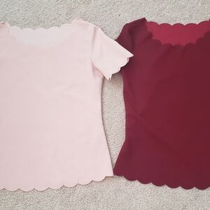 Scalloped Edge Women Tops - Pink and Burgundy